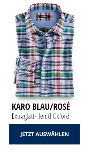 Extraglatt-Hemd Oxford - Karo Blau/Rosé | Walbusch