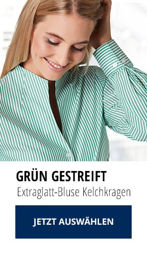 Extraglatt-Bluse Kelchkragen - grün gestreift  | Walbusch