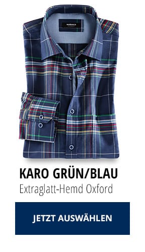 Extraglatt-Hemd Oxford - Karo Grün/Blau | Walbusch